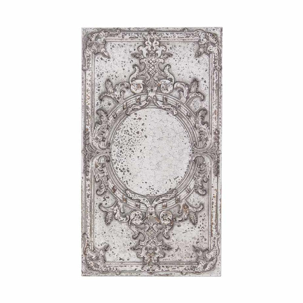 Shabby Chic stílusú, antikolt felületű, repedésekkel tarkított,, stukkókkal díszített krém színű fa falpanel