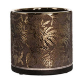 Aranyszínű dombormintával díszített, modern, glamour stílusú kerámia kaspó.