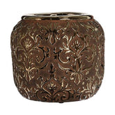 Aranyszínű barokk dombormintával díszített, modern, glamour stílusú kerámia kaspó.