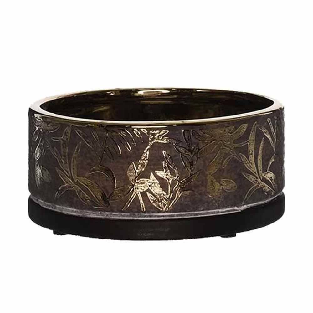 Aranyszínű dombormintával díszített, modern, glamour stílusú kerámia arany tál.