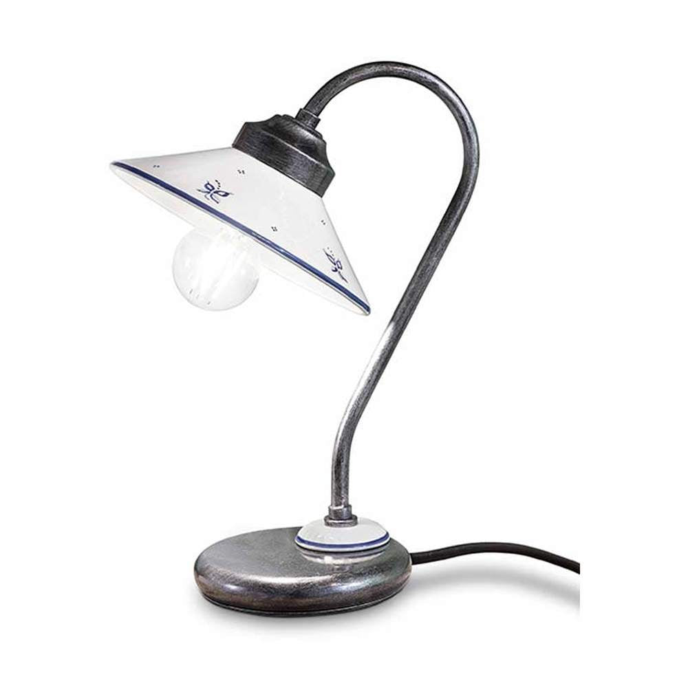 Mázas kerámiából és fémből készült kézműves asztali lámpa.