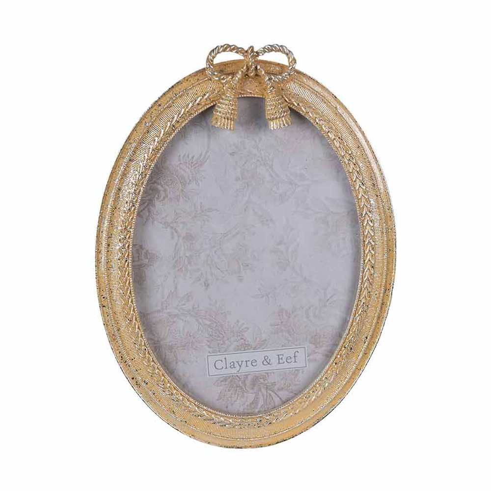 Vintage stílusú, zsinór díszítésű, antik arany színű ovális asztali-fali fényképtartó képkeret