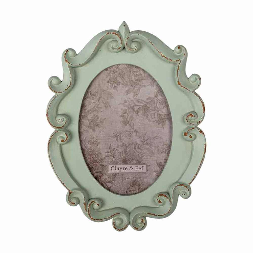 Vintage stílusú, ovális formájú, menta zöld színű asztali fényképtartó