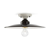 Vidéki stílusú, fekete színű mázas fémből és fehér színű mázas kerámiából készült, kézműves mennyezeti lámpa.