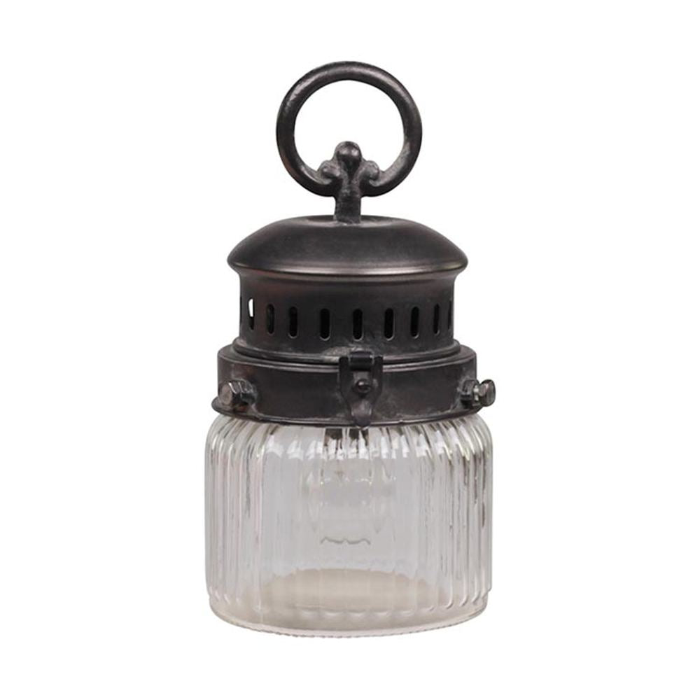 Vidéki, Country, Vintage stílusú barázdált üvegű dekor fémlámpa időzíthető LED izzóval