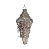 Prémium kategóriás, kortárs illetve törzsi stílusú, apró kagylókból készült exkluzív, 112 cm magas, kézműves függeszték lámpa