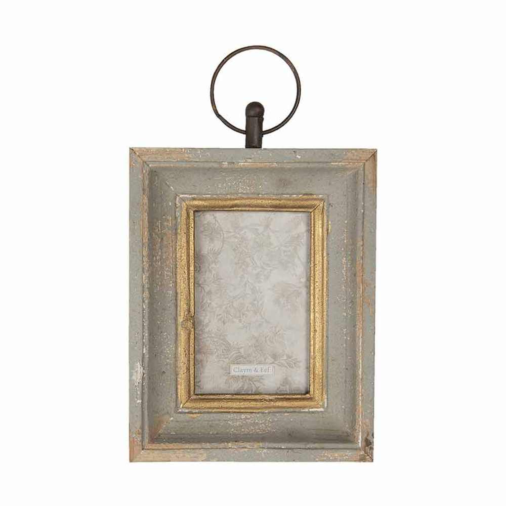 Vidéki vintage stílusú, fából készült, antik szürke és arany színű fali fényképtartó képkeret