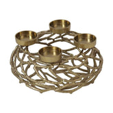 Modern, glamour stílusú, 27 cm átmérőjű, alumíniumból készült, aranyszínű adventi gyertyatartó koszorú