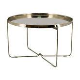 Réz színű, kör alaprajzú, modern stílusú fém kisasztal