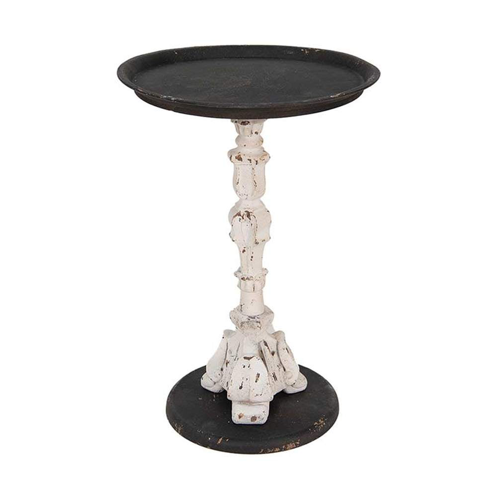 Antikolt felületű, fémből és műgyantából készült, fekete és krém színű lerakó kisasztal.