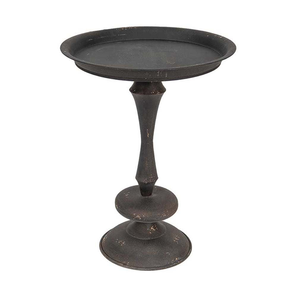 Antikolt felületű, fémből készült, fekete színű lerakó kisasztal.