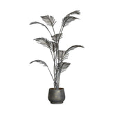 Antikolt felületű, sárgaréz színű fémből készült, kentia pálma dekoráció fém kaspóban.