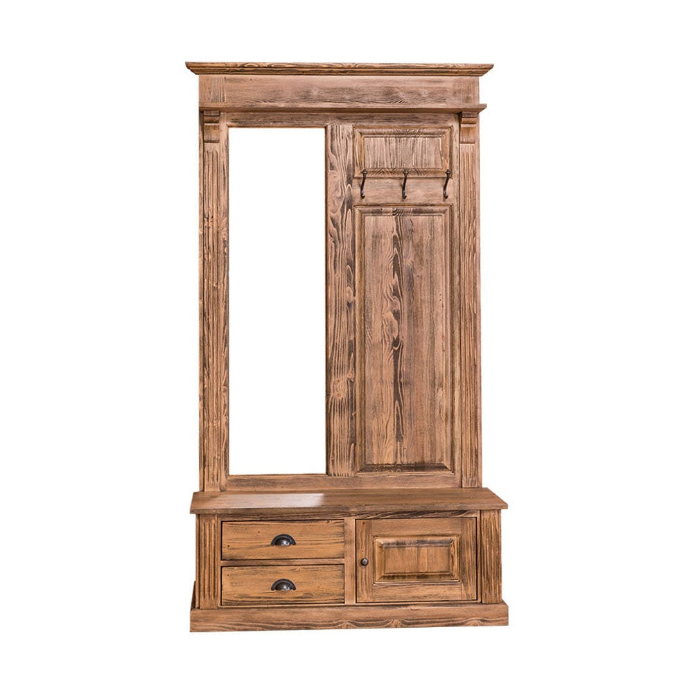 Fenyőfából készült előszobafal tükörrel