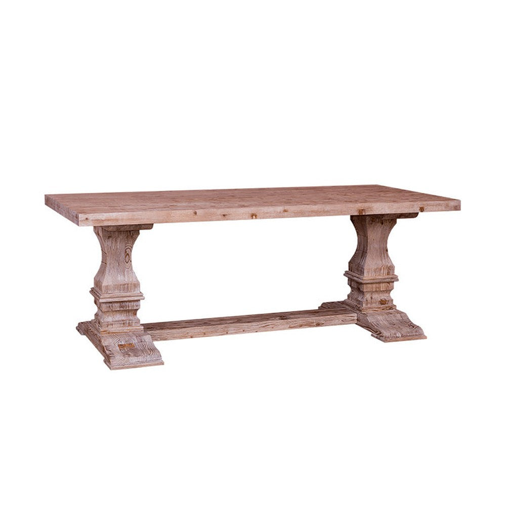 Gyarmati stílusú étkezőasztal két masszív oszloplábon.