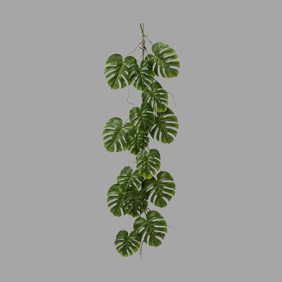 Prémium minőségű, élethű megjelenésű, 119 cm hosszú mesterséges mű filodendron girland, 15 darab levéllel