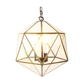 Modern, Art Deco stílusú, aranyszínű fémből és víztiszta üvegből készült, 40 cm átmérőjű, ikozaéder formájú beltéri függesztek lámpa.