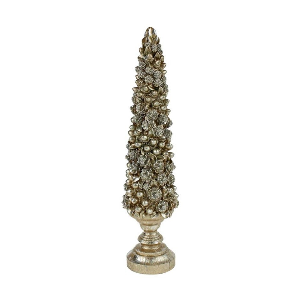 Pezsgőszínű, nagyméretű karácsonyi dekorációs fenyő kúp.