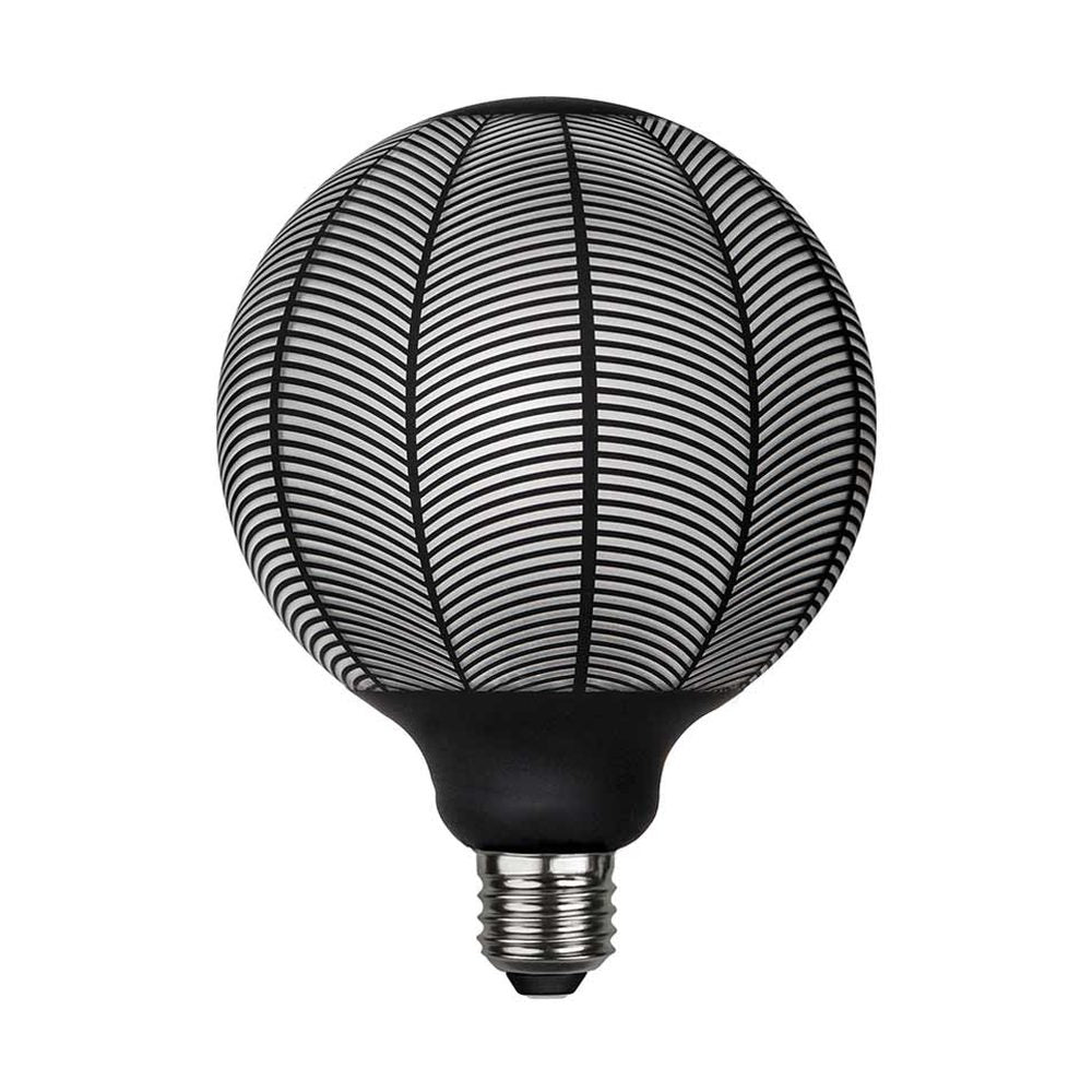 Graphic Pine dekorációs izzó. Meleg fehér fényű LED dekorációs izzó, opálos üveggel és matt fekete színű grafikai mintával