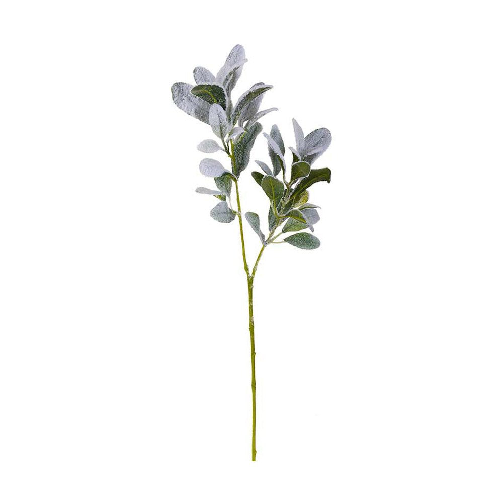 Mesterséges, élethű megjelenésű, 74 cm hosszú, havas, jeges karácsonyi mű zsálya ág