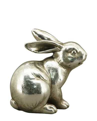 14,5 cm magas, glamour stílusú, ezüst színű húsvéti nyuszi figura
