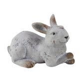 Vidéki vintage stílusú, 9,5 cm magas, rusztikus patinás felületű, antik fehér színű húsvéti kerámia nyuszi figura