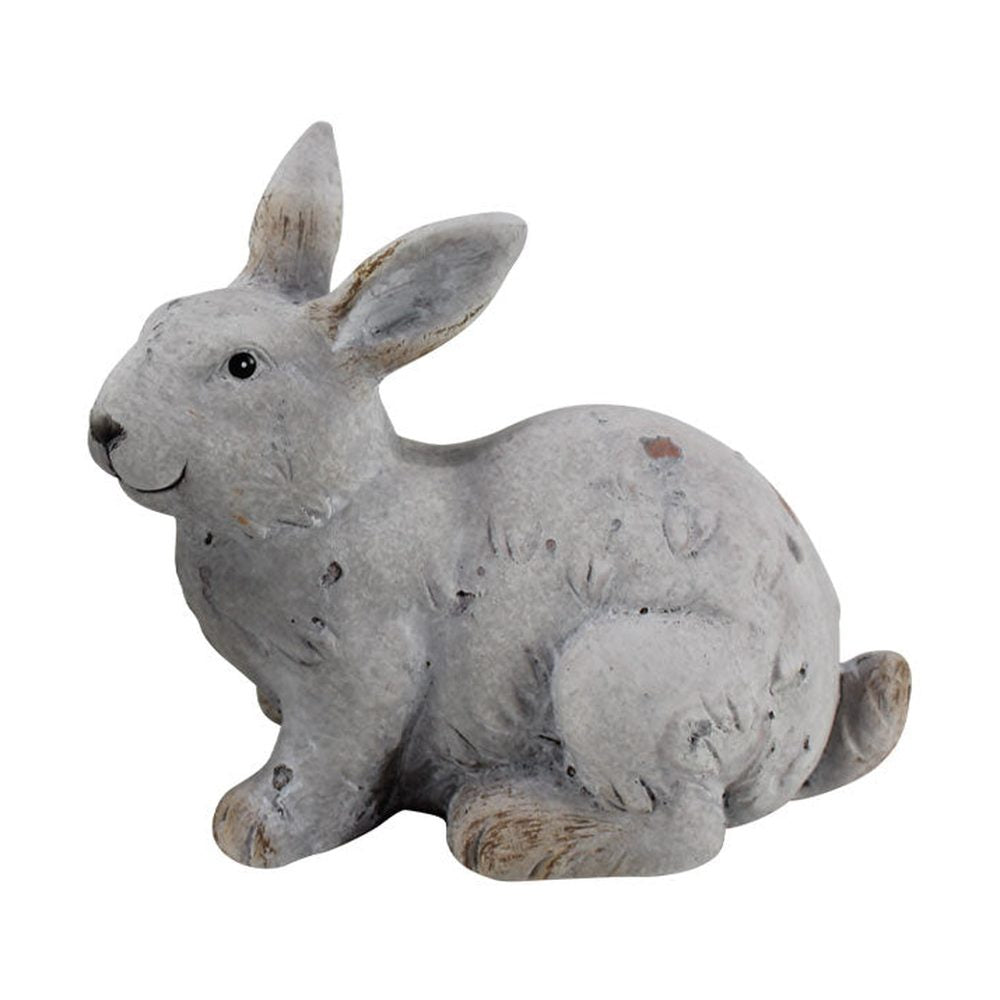 Vidéki vintage stílusú, 11,4 cm magas, rusztikus patinás felületű, antik fehér színű húsvéti kerámia nyuszi figura