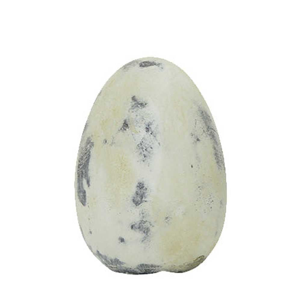 Rusztikus vidéki stílusú, 7 cm átmérőjű és 10 cm magas, antikolt felületű, krém színű húsvéti kerámia tojás.