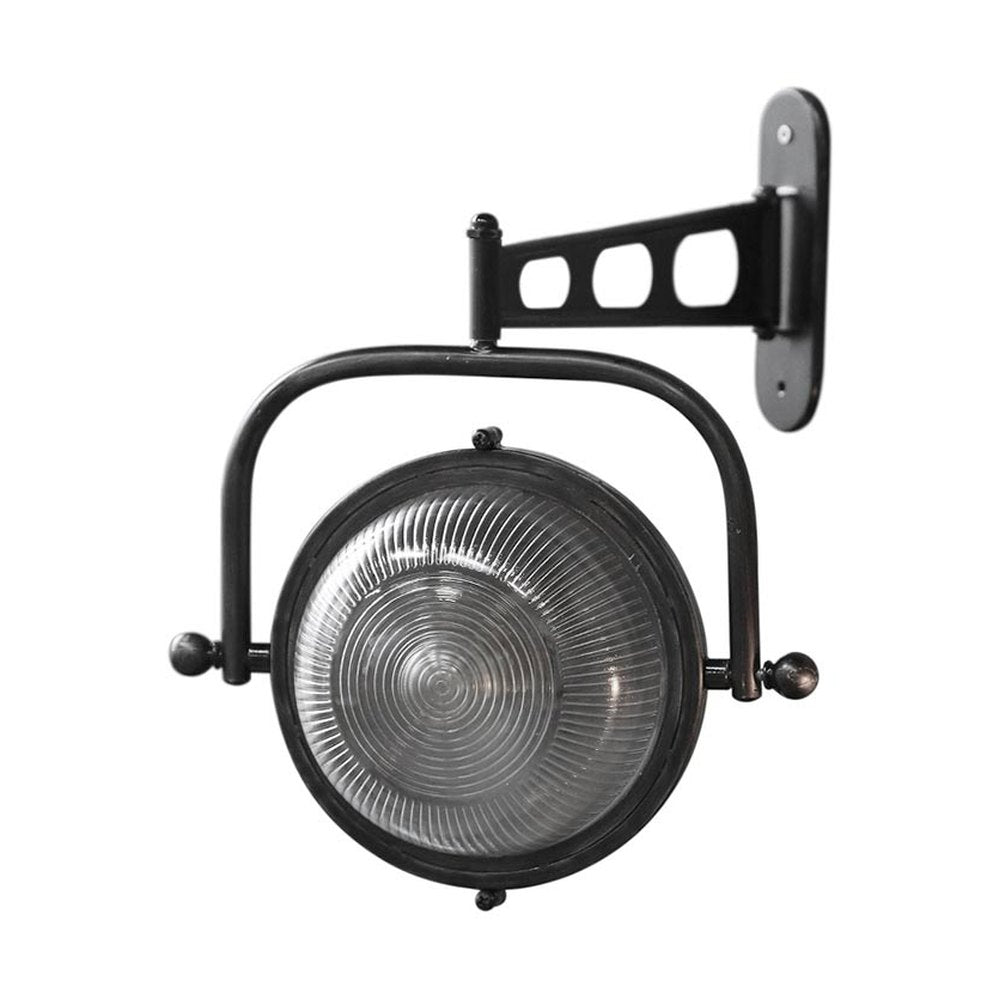 Loft és ipari stílusú bordázott üvegű, antik fekete színű fali lámpa, falikar.