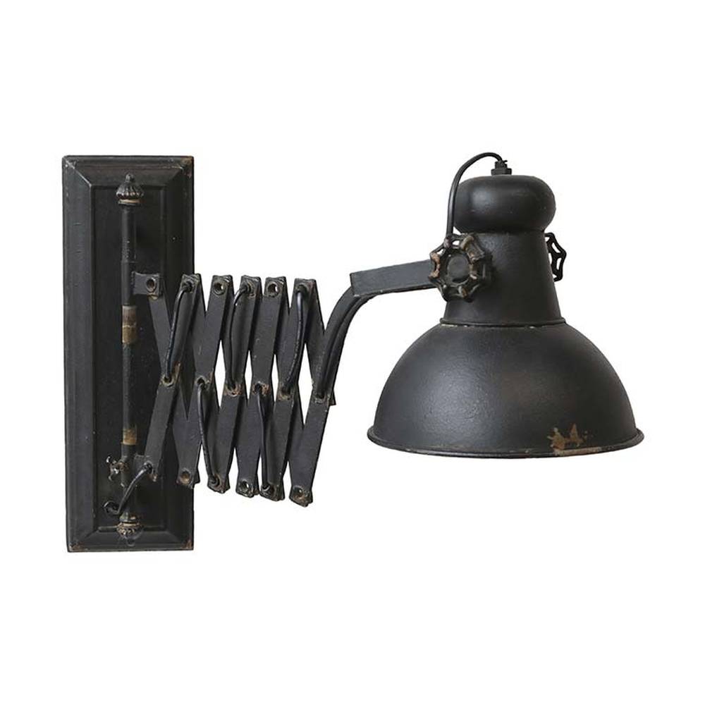 Ipari stílusú, fémből készült, fekete színű falilámpa.