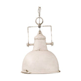 Ipari stílusú, antikolt krém színű, patinás felületű fém függeszték lámpa.