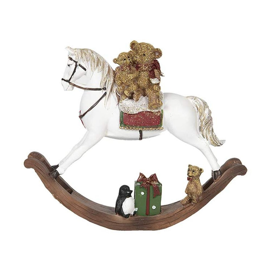 Vintage stílusú, autentikus megjelenésű, 21 cm hosszú és 17 cm magas, karácsonyi hintaló macikkal,