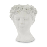 Antikolt felületű, krém színű kaspó büszt.