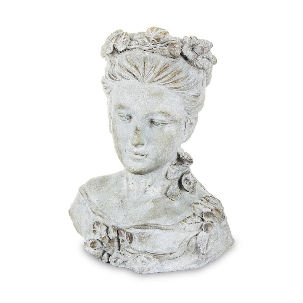 Női mellszobor formájú,, antikolt felületű cementből készült kaspó büszt.