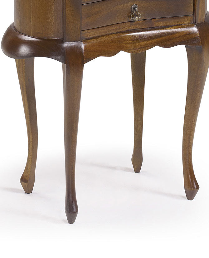 Tömör mahagónifából készült klasszikus koloniál stílusú kézműves kisasztal ívelt lábai