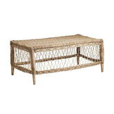 Prémium minőségű, formatervezett, kortárs törzsi stílusú, natúr színű, 100 cm hosszú, kézműves rattan dohányzóasztal