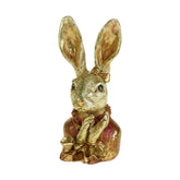 Antikolt felületű, arany masnival díszített, galléros nyuszi lány mellszobor.