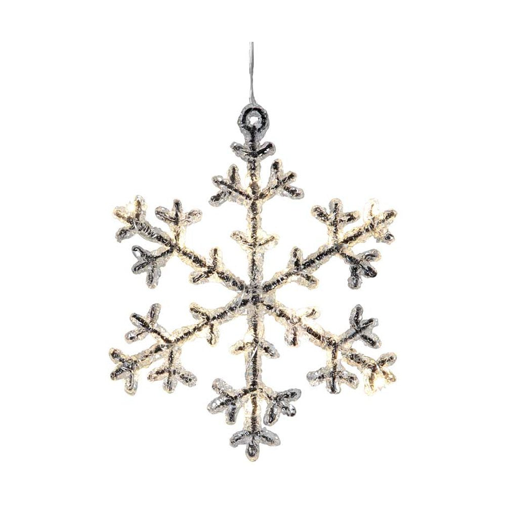 Függeszthető, 16 db meleg fehér fényű, időzíthető LED világítással felszerelt, világító karácsonyi jeges hópehely