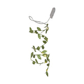 Mesterséges, 95 cm hosszú apró, zöld levelű girland műnövény, meleg fehér fényű, harmatcsepp formájú LED világítással