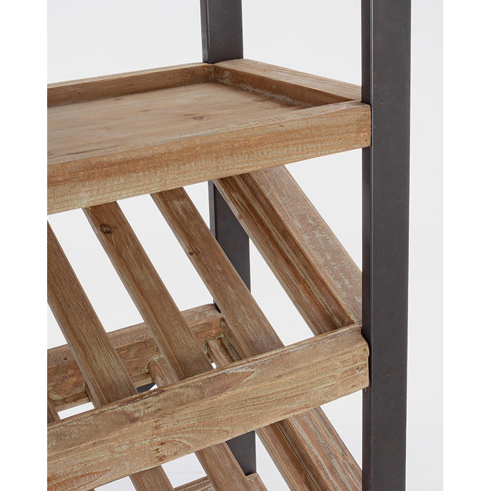 Fémből és fából készült, loft stílusú bortartó polcos állvány. Fémből és fából készült, loft stílusú bortartó polcos állvány.