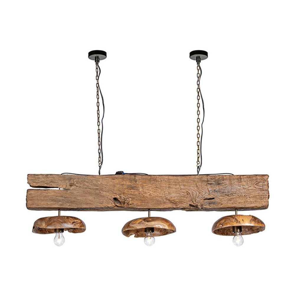 Modern kortárs stílusú, újrahasznosított teakfából készült függeszték lámpa.