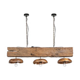 Modern kortárs stílusú, újrahasznosított teakfából készült függeszték lámpa.