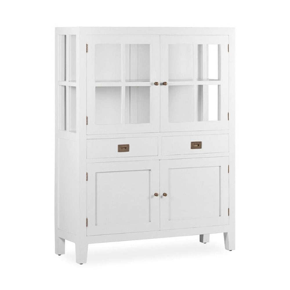 Tömör mindifából készült, modern-vidéki stílusú, kézműves vitrines tároló.