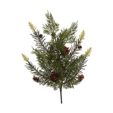 Apró tobozokkal díszített, zöld színű, cédrus fenyő ág műnövény.