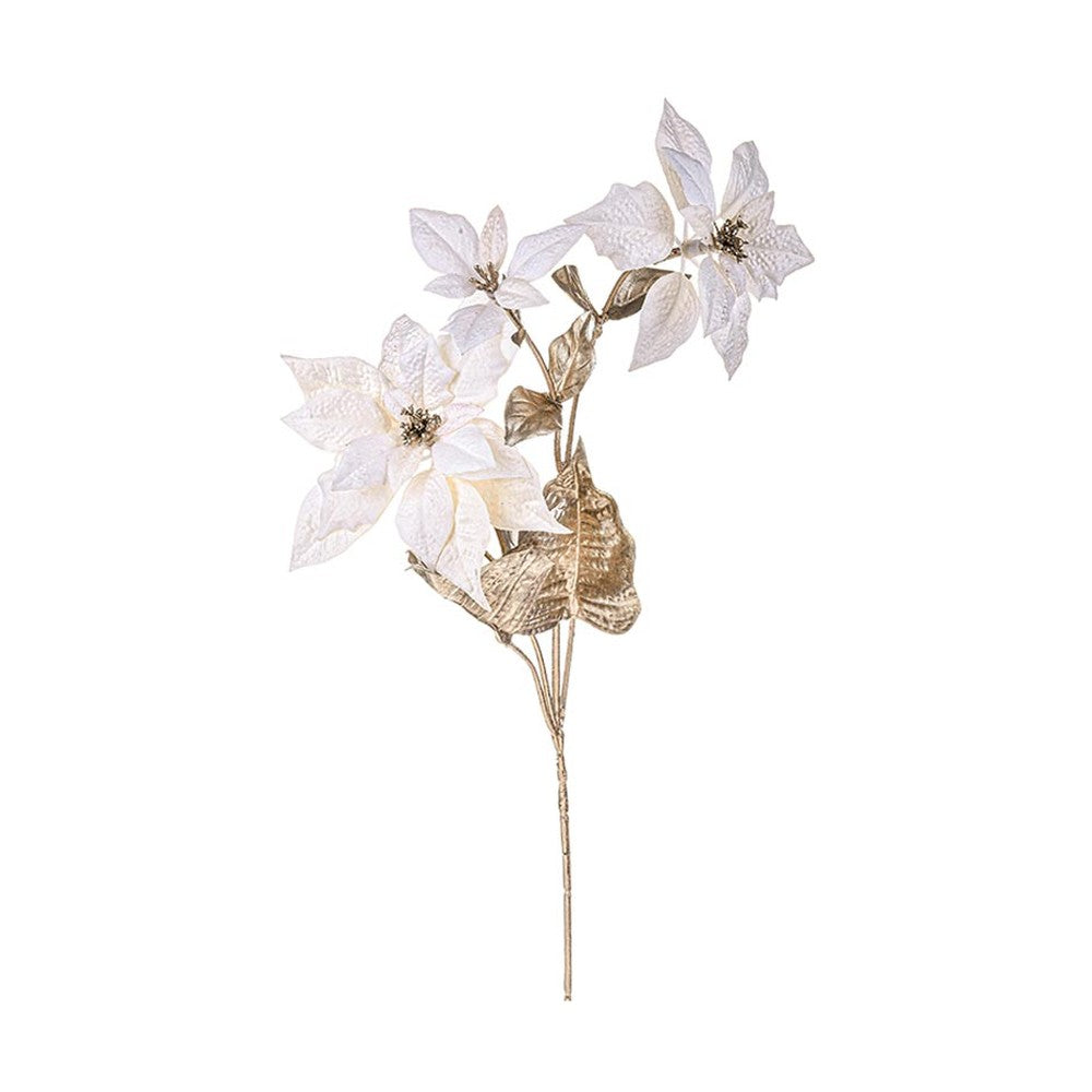 Mű mikulásvirág ág, fényes pezsgőszínű szárral és levelekkel, krém színárnyalatú virágfejekkel.