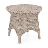 Vidéki vintage stílusú,, natúr színű műrattan kerti kisasztal.