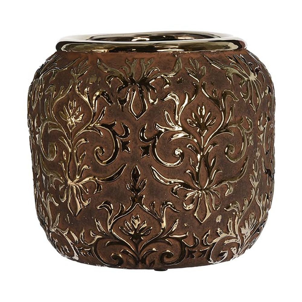 Aranyszínű barokk dombormintával díszített, modern, glamour stílusú kerámia kaspó.