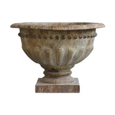 Prémium minőségű, vidéki, provanszi stílusú, nagyméretű, 51 cm átmérőjű, antikolt, patinás felületű, fém kaspó