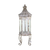 Nagyméretű, 76 cm magas, Oriental stílusú, óarany színű patinás felületű, dombormintával és fémcsipkével díszített, lábakon álló fém lámpás