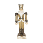 Rusztikus, vidéki stílusú, nagyméretű, 69 cm magas, antikolt festésű, barna és óarany színű diótörő szobor.