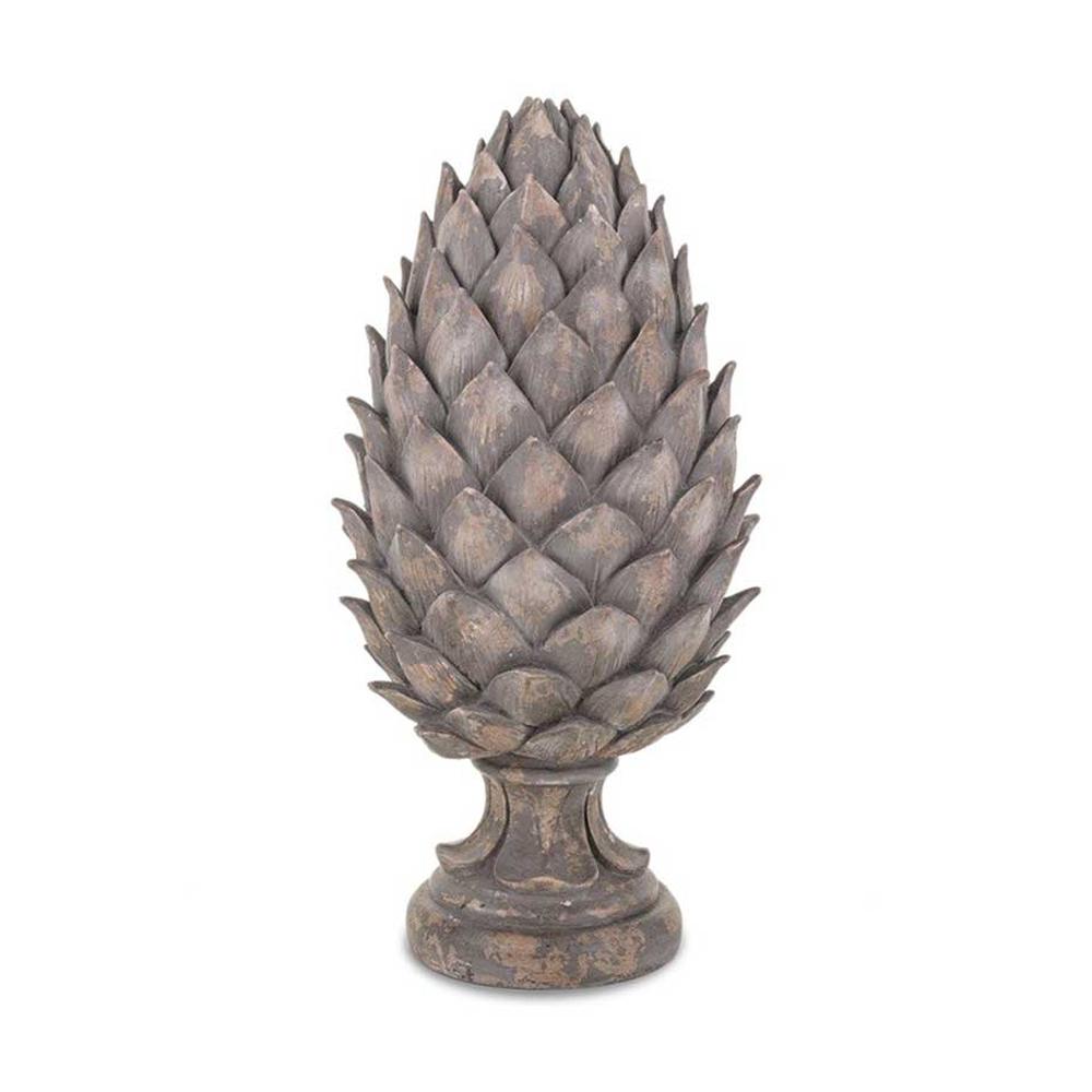 Shabby Chic stílusú, nagyméretű, 46 cm magas, antik barna színű dekoratív toboz dísz